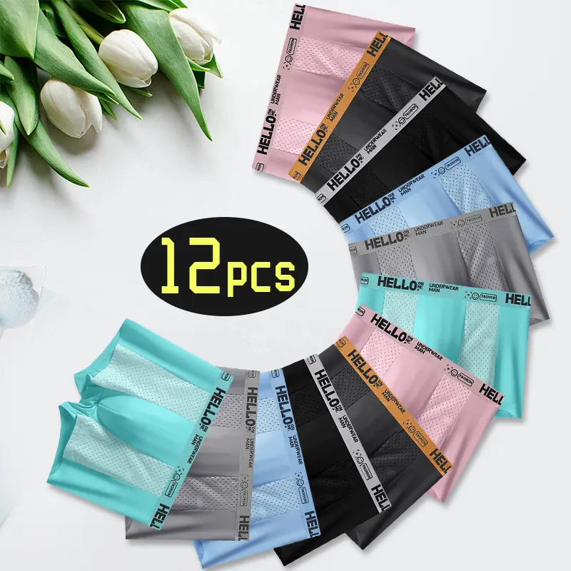 Men's Basic Boxer Briefs, 6/12 Pack Fantasy Fresh Cut Silky Underwear with Odor Control, Breathable Briefs Set for Thanksgiving & Party