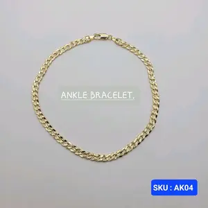 Ankle Bracelet Cuban link style Diamont Cut. 10.75 Inches (27 centimeters) long, 5 millimeters wide. Laminated Gold SKU AK04