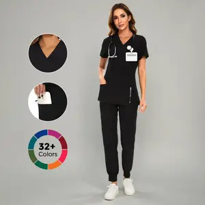 Scrubs Luna Vital Set for Women - Stretch V-Neck Scrub Top & Jogger Pant with 8 Pockets
