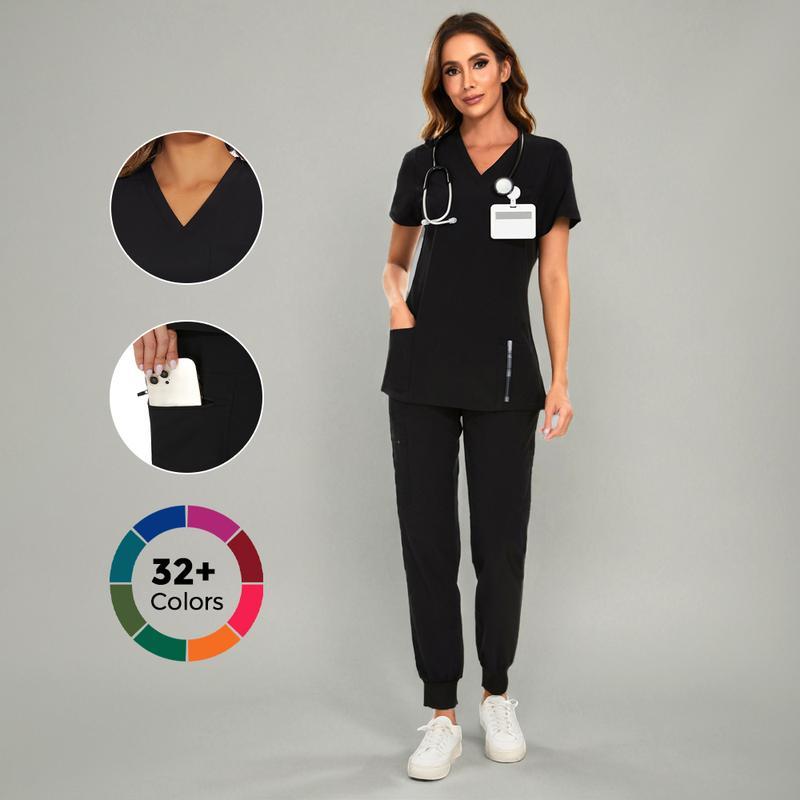Scrubs Luna Vital Set for Women - Stretch V-Neck Scrub Top & Jogger Pant with 8 Pockets