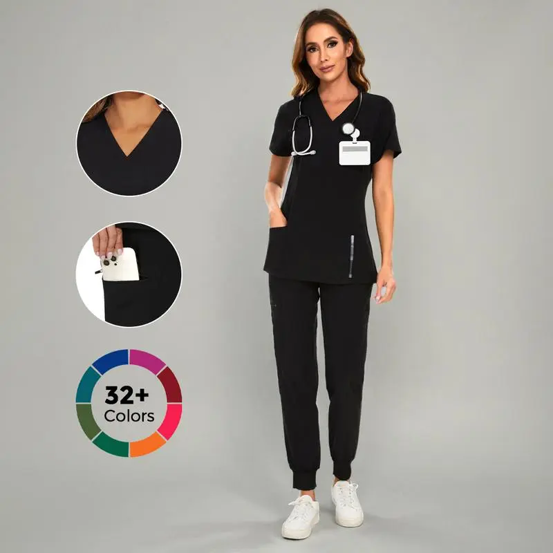 Scrubs Luna Vital Set for Women - Stretch V-Neck Scrub Top & Jogger Pant with 8 Pockets