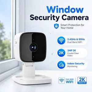 3MP 2K Window Camera - Dual-Band (2.4GHz & 5GHz) Wi-Fi Indoor Security Monitoring; Supports Human and Motion Detection, 24/7 Recording, and Features Quick, Easy Installation.