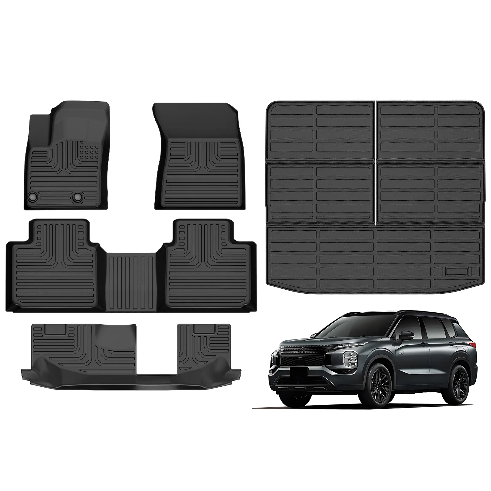 KELCSEECS Mitsubishi Outlander 2022-2026 (Not Fit PHEV or Sport Models) Floor Mats & Cargo Liners All-Weather TPE Front & Rear Row & Trunk Mats  Accessories Non-Slip Custom Fit Waterproof Easy Clean Eco-Friendly Safe Durable 3D Laser Scans