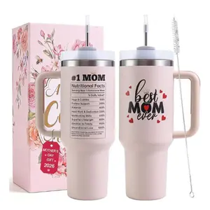 40oz Mom Tumbler with Handle – Best Mom Ever Cup, Mother’s Day Gift, Birthday Gifts for Mom from Daughter & Son, Insulated Coffee Mug