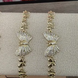 (173) 14K Gold Plated Butterfly Bracelet with Rhinestone for Women