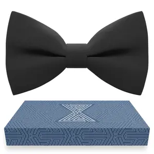 Black Bow Ties for Men and Women - Adjustable Fabric Pretied Unisex Large Colorful Fashion Bow Ties for Weddings Prom and Formal Events