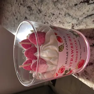 Sugar Candle Strawberry Shortcake Soy Candle Handmade Dessert Candle Sweet Strawberry Scent Gift for Her Vegan Cruelty-Free Natural Soy Wax 10 oz - Fragrance, Decor