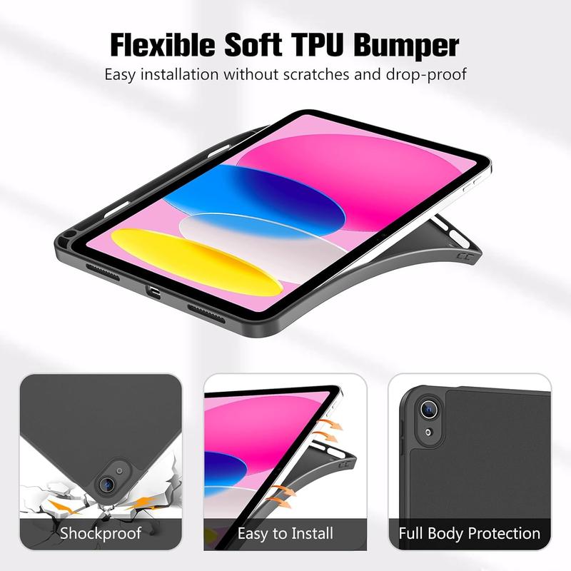 Case for iPad (A16) 11th Generation 11 Inch 2025/ iPad 10th Generation 10.9 Inch 2022 Case with Pencil Holder, Hybrid Cover with Soft TPU Back, Supports Touch ID, Auto Wake/Sleep -Black
