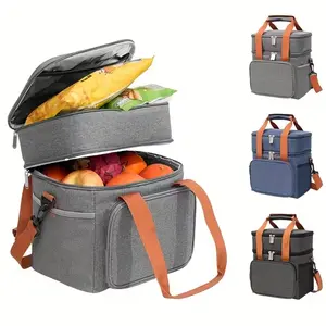 Insulated Lunch Bag Large Capacity Picnic Beach Travel Work Outdoor Double Layer Tote Cooler Food Container For Women Men Picnic Essentials