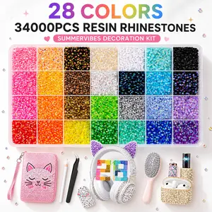 34000Pcs 28 Colors Jelly Rhinestones for Bedazzling, 3mm Multicolor Resin Flatback Gems for Diamond Art, Bedazzler Kit with Tweezer&Pick up Pen  for Bedazzle Thing Crafting Book Nail Art