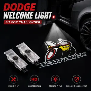 2PCS LED Door Puddle Lights for Dodge Charger & Challenger - HD Logo Projection Welcome Light (SRT Hellcat / Scat Pack / R/T)