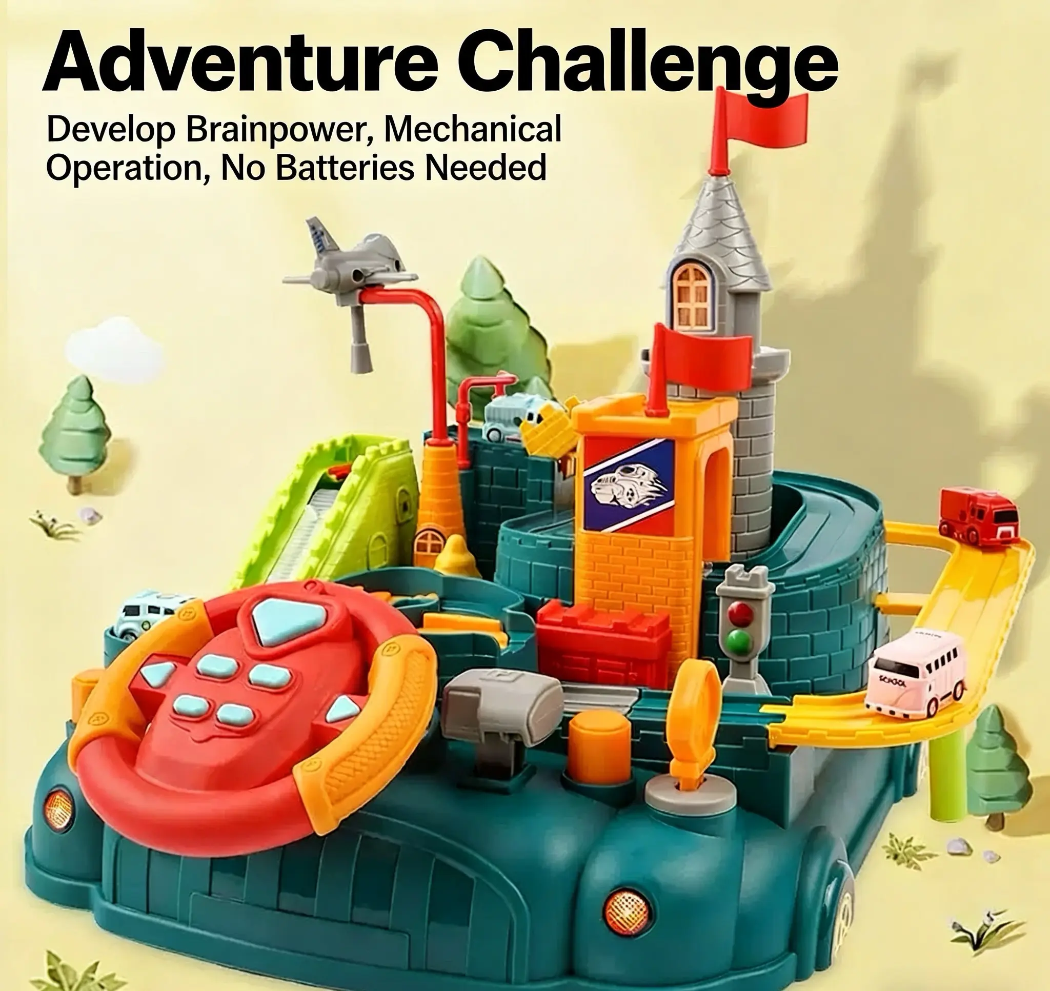 Unisex Kids' Vibrant Smooth Burr-Free ABS Plastic Steering Wheel Car Adventure Challenge Toy - Button-Equipped, 3-6 Years, 6+ Challenge Levels, No Battery Needed, Boosts Hand-Eye Skill, Problem Solving, Memory Training & Observation, 3+ Year Olds