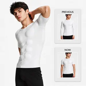 Men Invisible Seamless Compression T-Shirt with Removable Muscle Pads, Muscle Enhancing Shaper Tee for Daily Wear Cosplay Father’s Day Gift