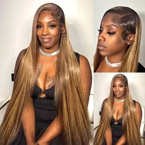 P4/27 Highlight 13X6 Lace Front Human Hair Wigs Pre Plucked Honey Blond Colored Lace Frontal Wig For Women HD Transparent Lace Human Hair Wigs