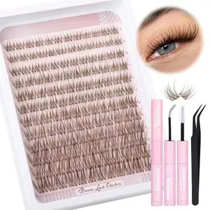 Brown Lash Clusters Kit Natural Lash Extension Kit Wispy Eyelash Clusters C Curl Cluster /10-16mm Eyelash Extension Kit Brown Individual Lashes DIY at Home by