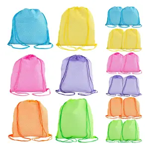 13" x 17" Large Polyester Neon Mesh Drawstring Bags - 12 Pc.