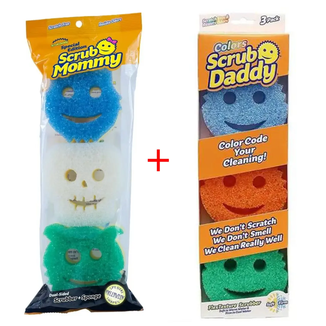Scrub Daddy Multi-Pack Cleaning Sponges & Scouring Pads - 3 Daddy, 3 Mommy Kitchen Sponges (8 Pack) - Non-Scratch, Flexible Soft Scrubber - BPA-Free Polymer Foam, Stain & Odor Resistant for Dishes, Cleaning Sponge Sponges & Scouring Pads, Flexible Sponge