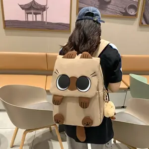 [Cute Cat Backpack] Durable Large-Capacity Siamese Cat Backpack |       Cute Cartoon Design with Brown Features, Nylon & Polyester Lining, Zipper Closure - Machine Washable, Ideal for College Students, White/Black