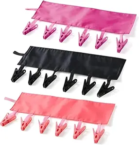 TamBee Travel Hangers Foldable for Suitcase Clothespin Travel Portable Folding Clothes Drying Hanger with 6 Clips Pack of 3 (Black, Red, Rose red)