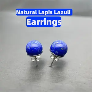 10MM Natural Lapis Lazuli Circle Earring Stud  Blue Lapis Earring Man Women Lapis Fashion Eardrop Gift for She He