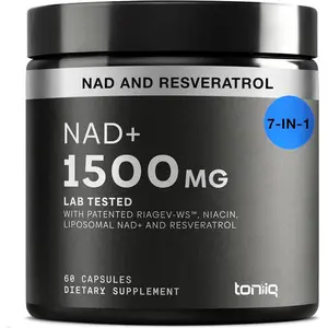 Toniiq Liposomal NAD+ & Resveratrol 1500mg – Ultra High Strength NAD Supplement with Patented RiaGev-WS, Niacin & Clinically Studied Ingredients, 60 Capsules