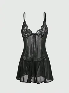 LYNX Y2K Lace Mesh Patchwork Bow Sheer Dress Set for Women