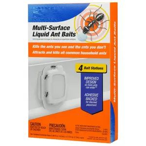Indoor Liquid Ant Bait Stations with Adhesive Strips for Discreet Ant Control and Colony Elimination, Ready-to-Use 4 Pack