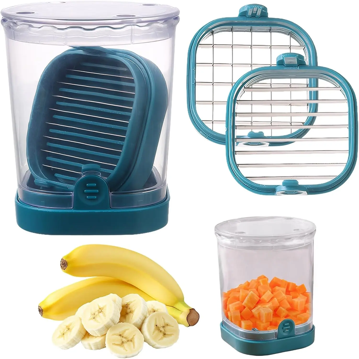 Cup Slicers for Fruits and Vegetables, Strawberry Cutter Slicer Cup Creative Kitchen Gadget for Bananas, Cucumbers, Mushrooms with 1 Replacement Base