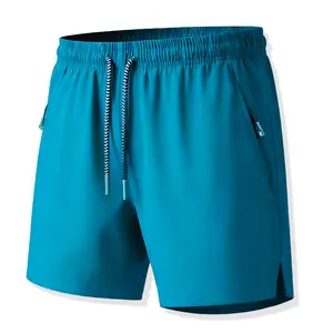 Men's quick-drying sports shorts, 95% polyester fiber 5% elastane blend, overall micro-elastic split design with drawstring and zipper pocket, durable, comfortable, breathable and quick-drying, basic