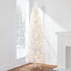 Best Choice Products Pre-Lit White Pencil Christmas Tree w/ Foldable Base, Incandescent Lights