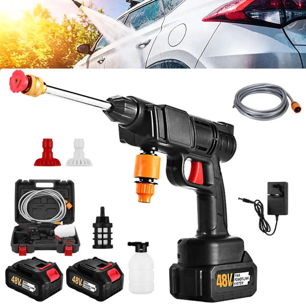 Wireless Rechargeable Car Wash Power Sprayer Gun Kit, High‑Pressure Handheld Cleaning Tool with Quick‑Connect Nozzles, Convenient Cordless Washer for Vehicle Detailing & Outdoor Household Cleaning