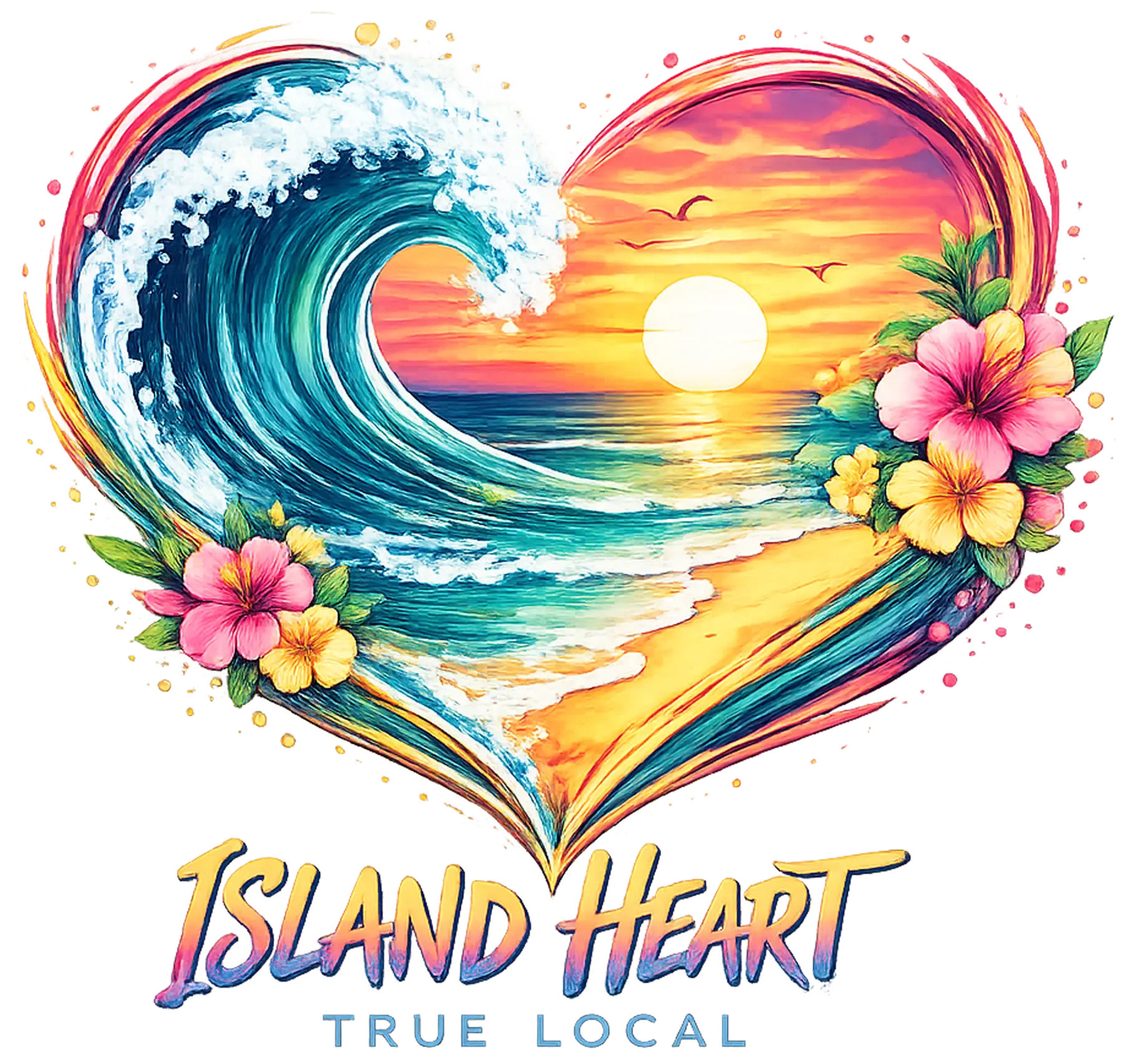 Island Heart UV Sticker – Tropical Wave Sunset Beach Decal