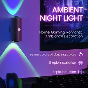 （Black）Motion Sensor Light Indoor, Rechargeable Battery Night Light, Ultra-Long Battery Life, Magnetic Stick On Motion Sensor, Stairway, Hallway, Outdoor, RGB, Sunset Night Lamp, Christmas