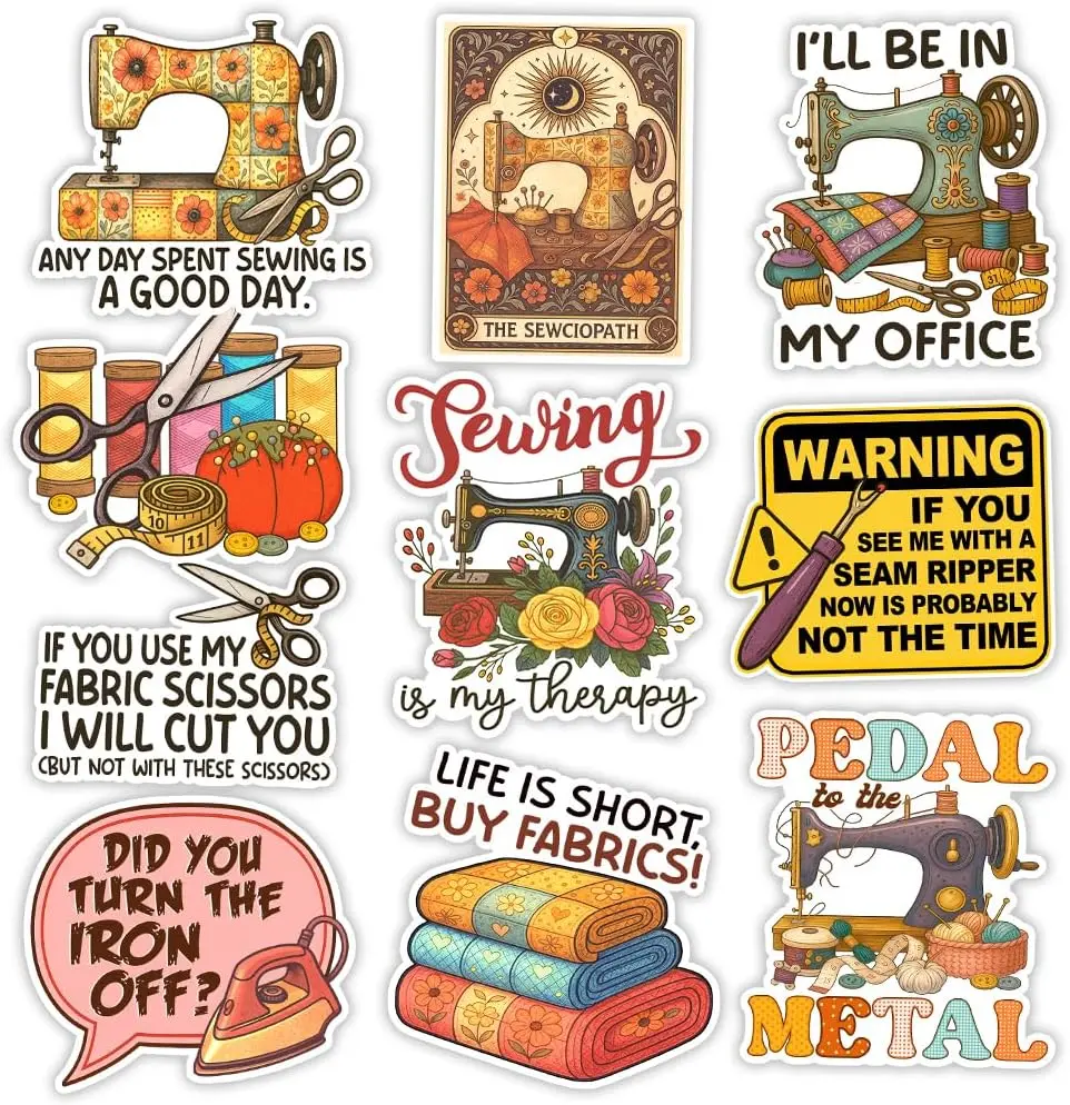 Funny Sewing Stickers Pack Sewing is My Therapy Sticker Crafting Handmade Stitching Tailoring Sewist Gifts Decorations for Water Bottle Laptop Tumbler Car Window Scrapbook