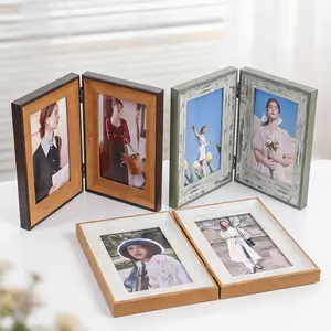 Foldable Hinged Photo Frame with Sturdy Frame Design for 2x 4x6 Inch Pictures, Vertical Display for Home Office Decor, Perfect Desk Accessory for Bedroom