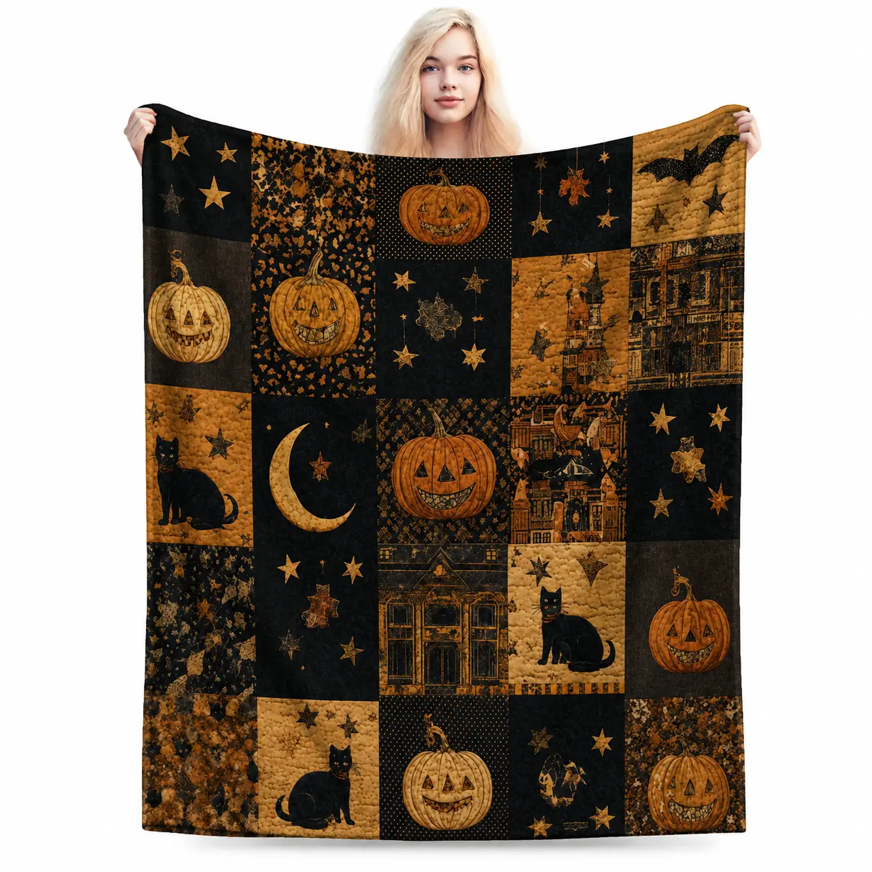 Wide Variety Style Halloween Pumpkin Ghost Blanket Plaid Soft Throw Blanket, Cute Spooky Autumn Art for Family pooky Fall Throw for Movie Night Lounges, Halloween Holiday Gift for Kids Teens and Halloween Lovers
