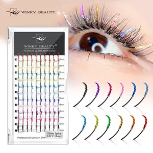 winky beauty Colorful A Shape Glitter Lashes Fashion Shiny Russian Volume Individual Eyelash Extension Fluffy Spike Streaks Cosplay False Eyelashes Cosmetic Eyelashes Mix Color Shinny Individual Eyelashes Extension Makeup Tool
