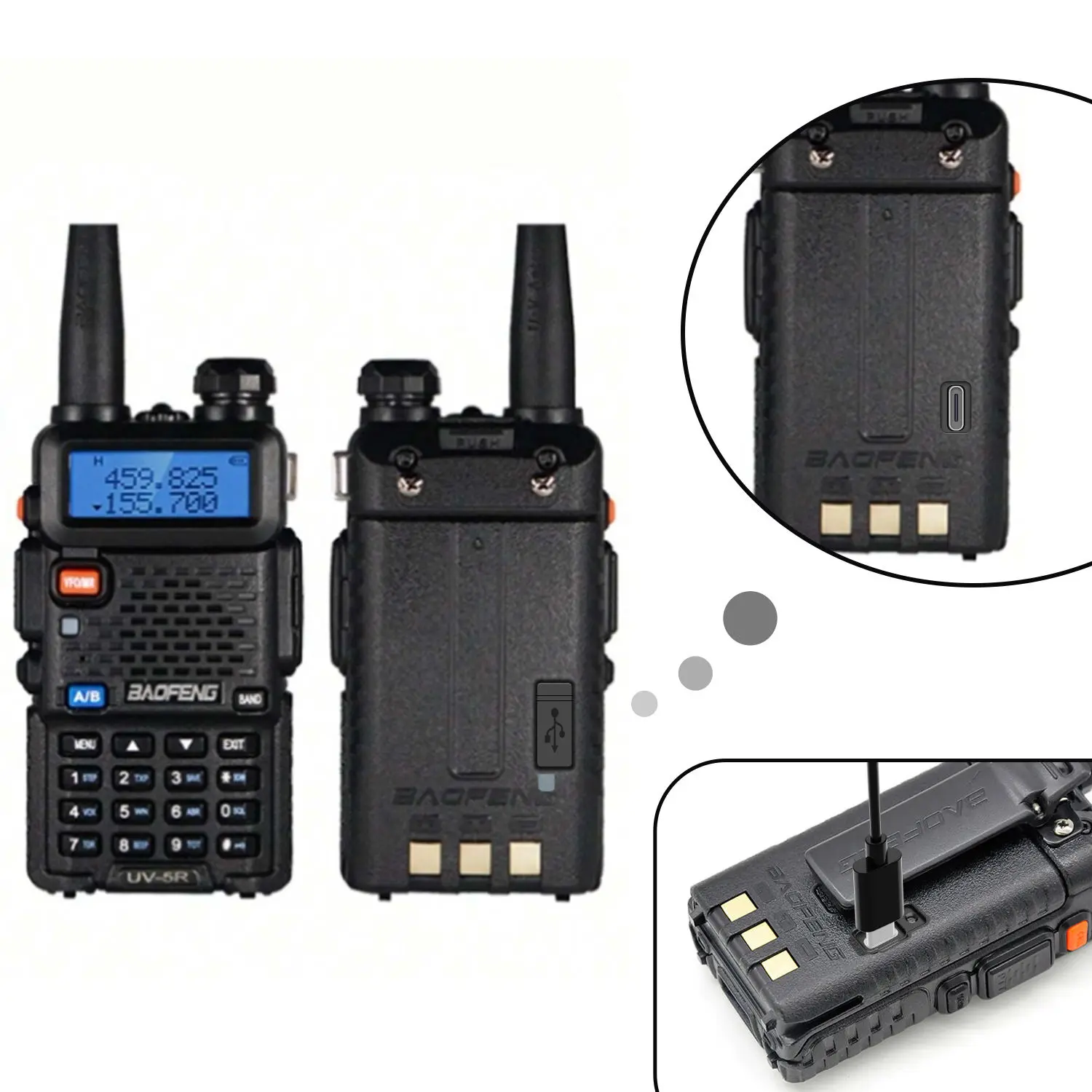 BAOFENG UV-5R Two Way Radio Handheld Ham Radio Dual Band Walkie Talkie， Comes with 1800mAh Lithium Battery and Earpiece, Suitable for Hunting Survival Gear walkie talkie