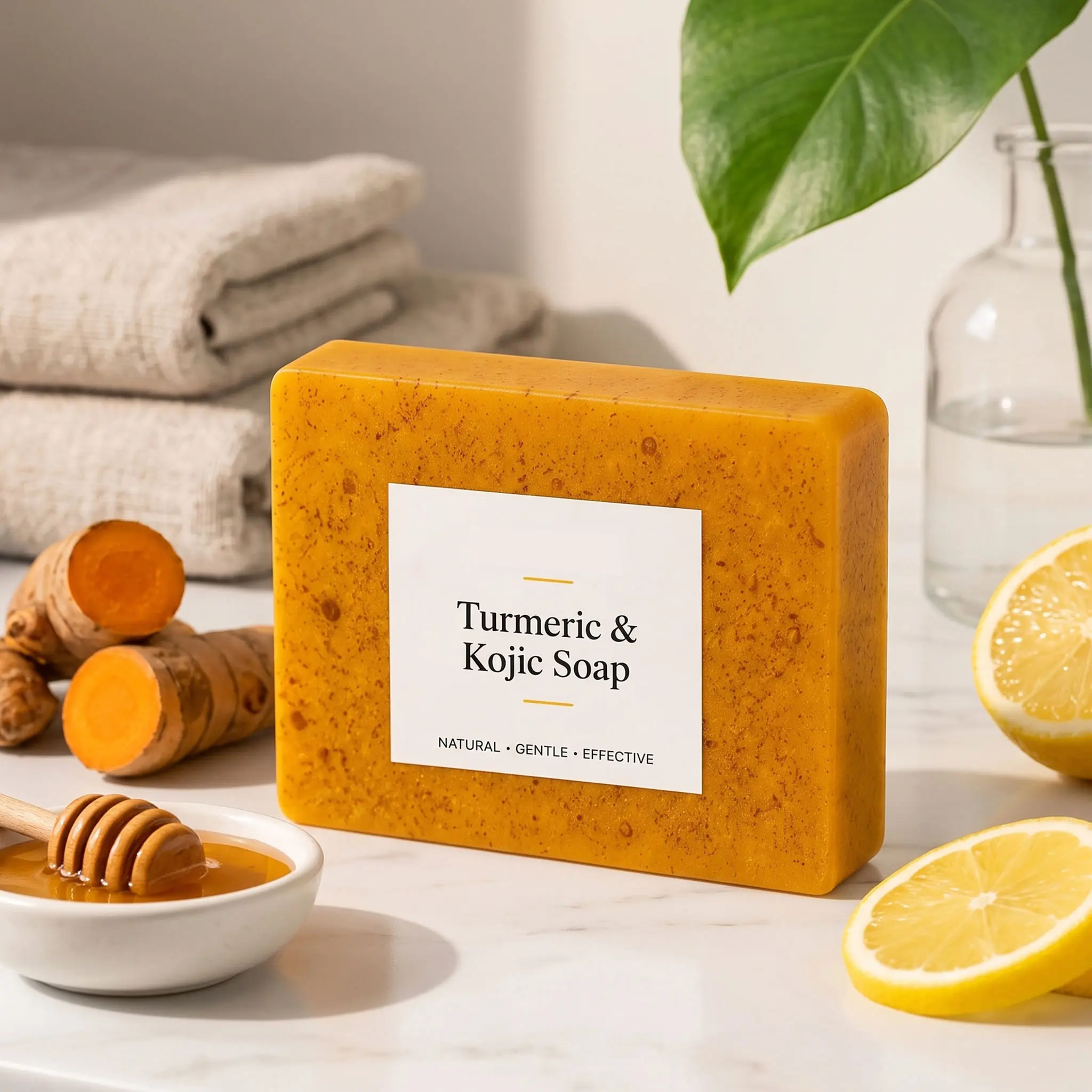 Lemon Turmeric Kojic Acid Brightening Soap, Organic Dark Spot Remover, Natural Body Care Cleanser