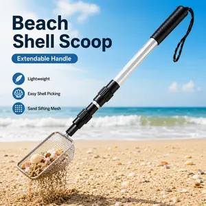 1Pc Stainless Steel Beach Sand Scoop, Extendable Shell Collecting Tool, Sand Sifting Mesh Scoop For Beach Treasure Hunting, Seashell Picking, Conch Collecting, Cat Litter Cleaning