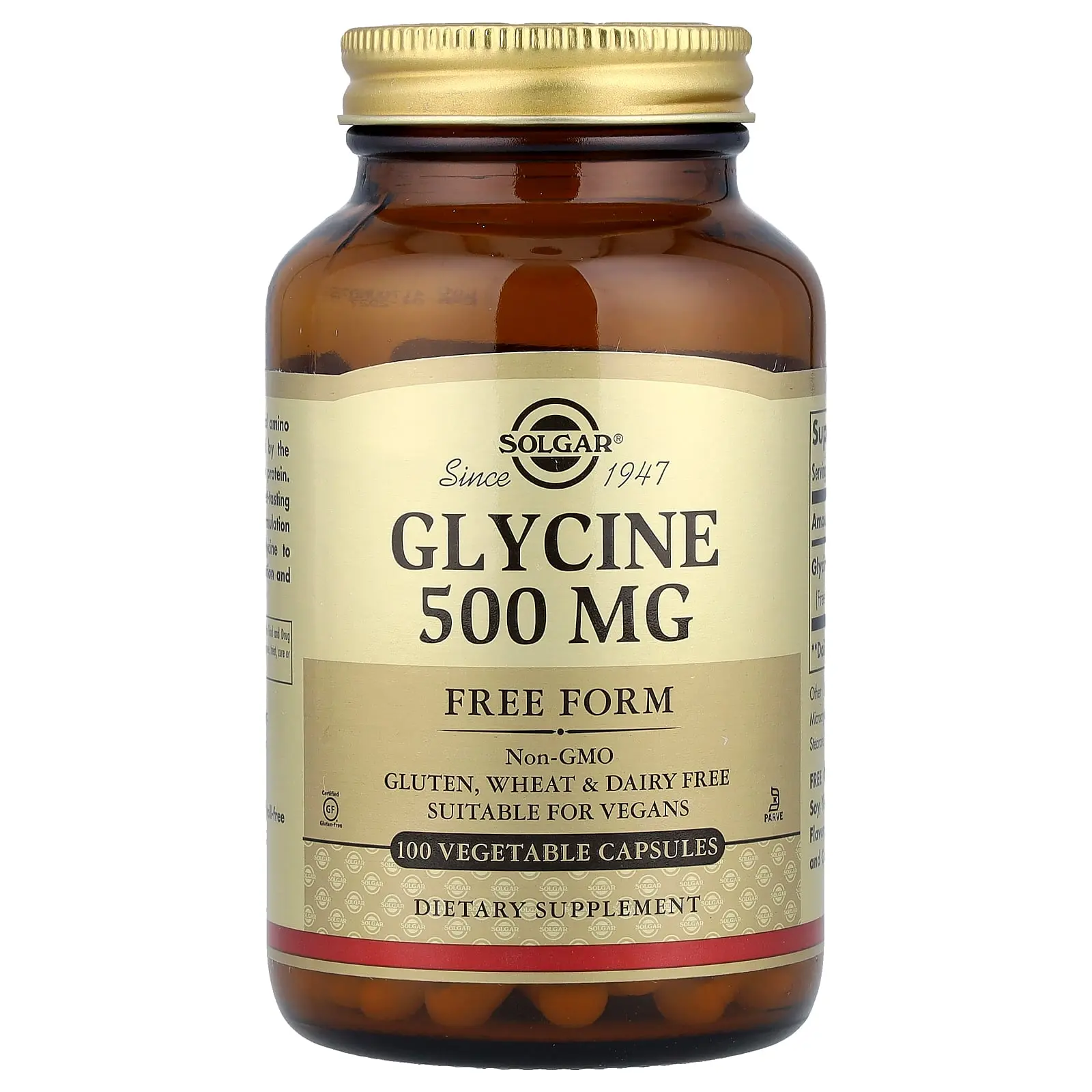 Solgar Glycine, 500 mg, 100 Vegetable Capsules