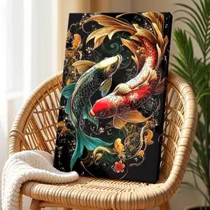 Modern Abstract Japanese Koi Fish Print Art wall decor posters, Wooden Framed Wall Art, Wrapped Canvas Vintage Prints Poster micro trend leopard print - Framed, Vertical Decor Room Artwork Gifts Painting Decoration