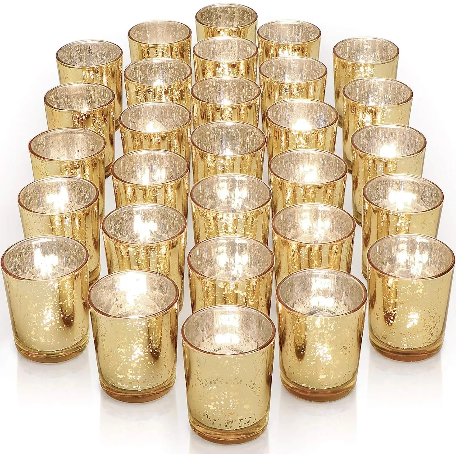 Speckled Mercury Gold Glass Votive Tealight Candle Holders (Bulk Set of 36, Gift Box-Included), Home Decor Accents for Boho Wedding Centerpieces, Indoor Decor Party, Best Gift Choice