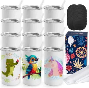 Joyclub 12 Pack Sublimation Tumblers Stainless Steel Insulated Bulk 12 oz Sublimation Tumbler Blanks with Lid and Straw, Ideal for DIY Gifts, Tea, Coffee