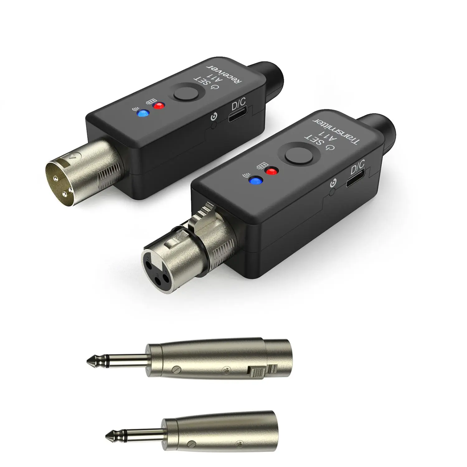Wireless Microphone Transmitter Receiver, 1 Set 2.4GHz Wireless Microphone System, Rechargeable Wireless Mic Adapter for Audio Mixer Dynamic Mic Condenser Mic, Live Podcast Equipment