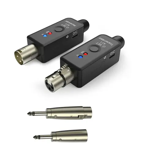 Wireless Microphone Transmitter Receiver, 1 Set 2.4GHz Wireless Microphone System, Rechargeable Wireless Mic Adapter for Audio Mixer Dynamic Mic Condenser Mic, Live Podcast Equipment