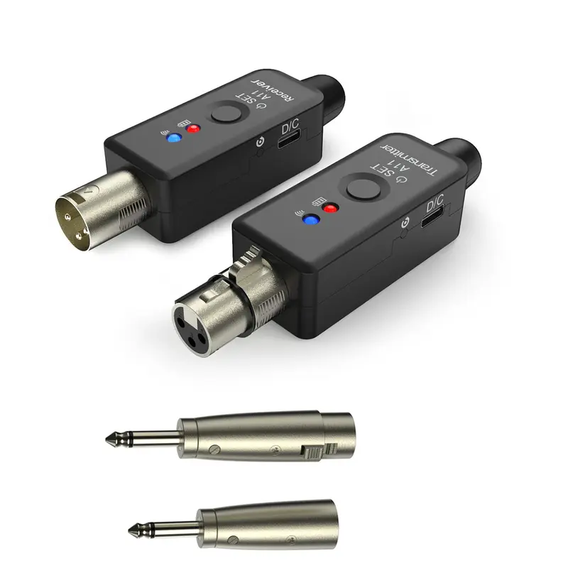 Wireless Microphone Transmitter Receiver, 1 Set 2.4GHz Wireless Microphone System, Rechargeable Wireless Mic Adapter for Audio Mixer Dynamic Mic Condenser Mic, Live Podcast Equipment