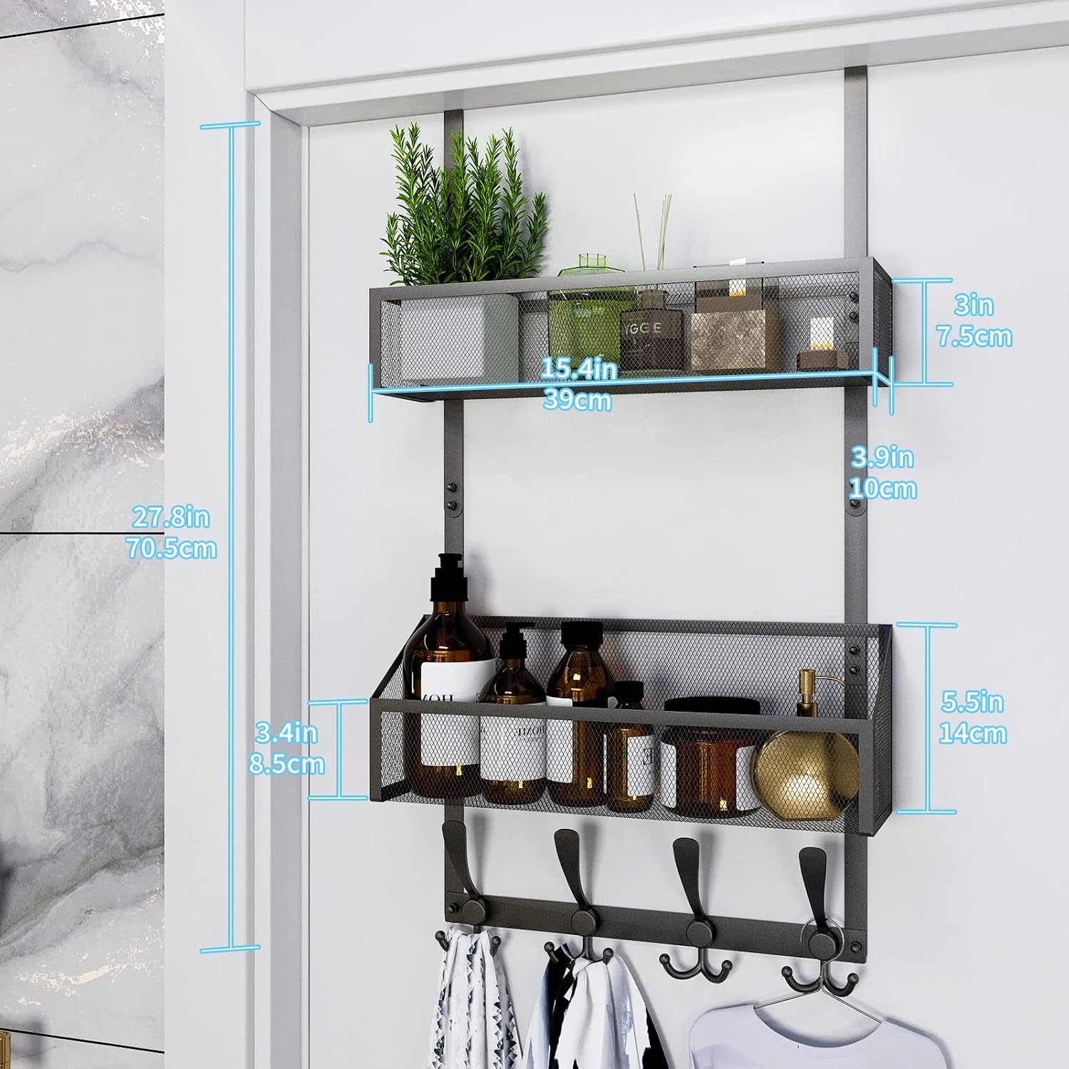Over The Door Hooks Organizer 3 Tier, Heavy Duty Coat Rack Door Hanger Storage with Towel Rack, Back of Door Organizer for Bathroom Bedroom Kitchen Office
