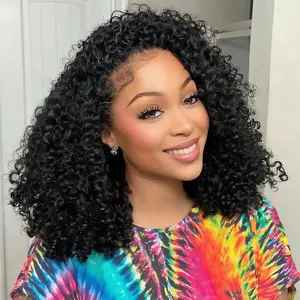 CliCli Hair 4 in 1 Half Wig Afro Curly Wear Go Half Wig 300% Density Upgrade with Drawstring Cap Invisible Hairline Human Hair Wigs Beginner Friendly