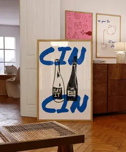Cin Cin Wine Print Alcohol Print Vintage Wine Poster Bar Cart Wall Art Bar Printable Art Wine Decor Drinks